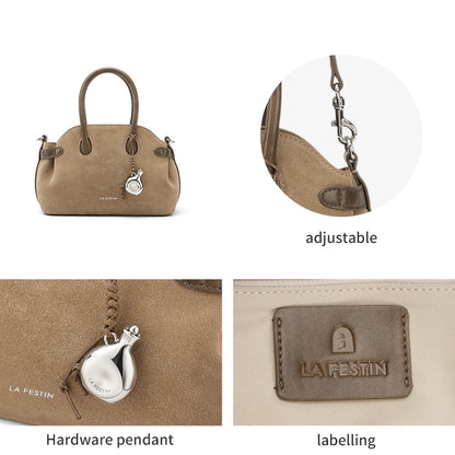 Split Leather Mini Bowling Tote