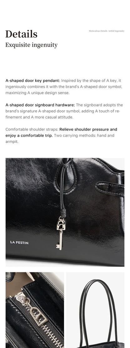 Genuine Leather Baguette Tote Bag