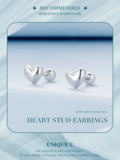 Mini Heart Stud Earrings – 925 Sterling Silver, Platinum Plated