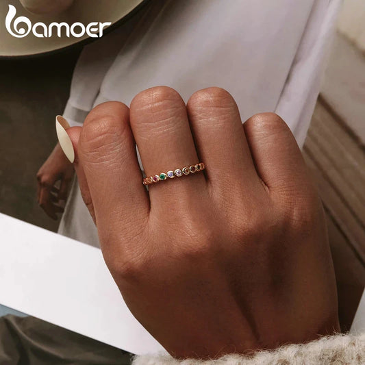 925 Sterling Silver Rainbow Ring with Full Zircons – Stackable and Dazzling