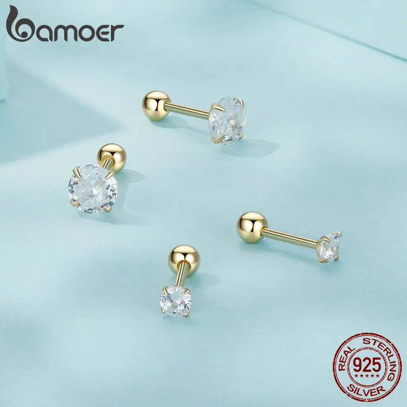 Round Zircon Stud Earrings – 925 Sterling Silver Platinum Plated