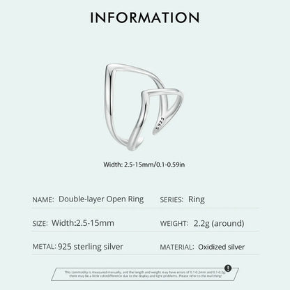 925 Sterling Silver Adjustable V-Shaped Ring with Double-Layer Design