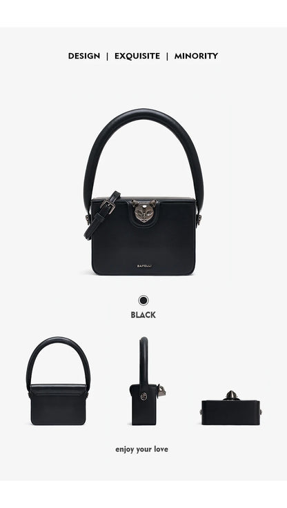 Boxy Genuine Leather Flap Bag – Cartoon Lock Design