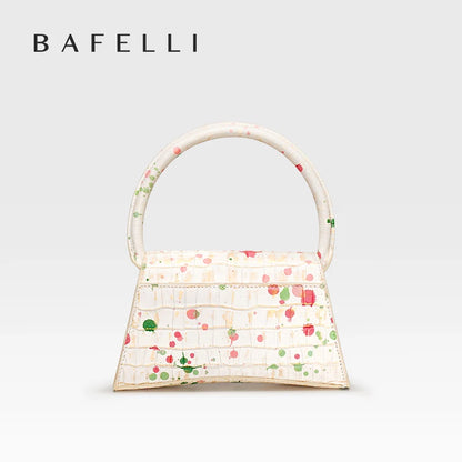 Genuine Leather Half Moon Flap Bag with Floral Pattern