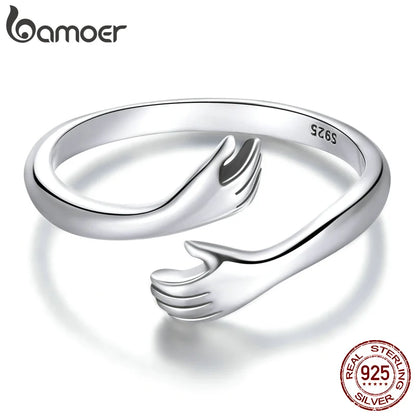 925 Sterling Silver Hug Ring with Open Adjustable Design