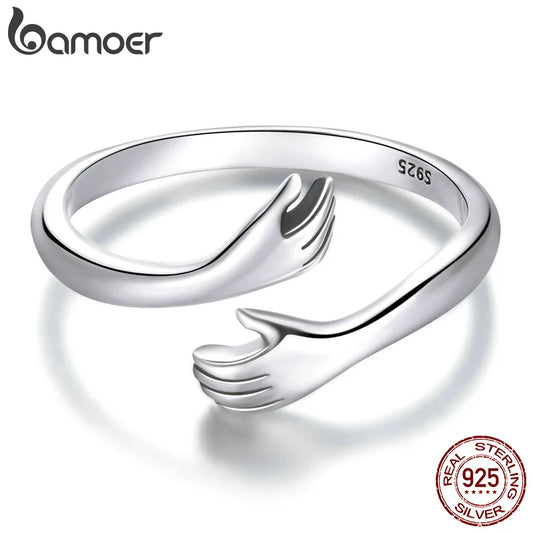 925 Sterling Silver Hug Ring with Open Adjustable Design