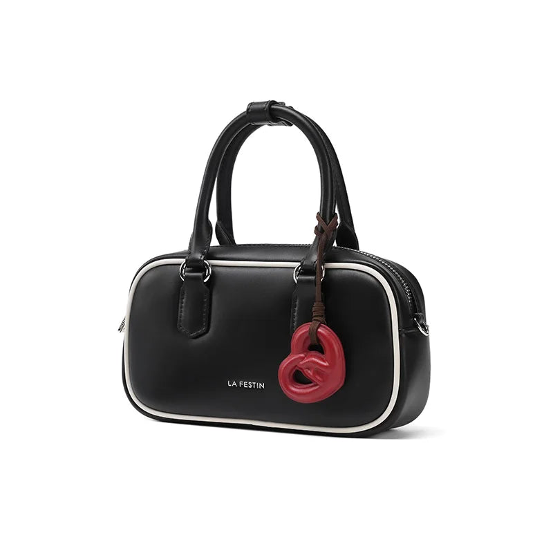 Split Leather Bowling Shoulder and Crossbody Tote