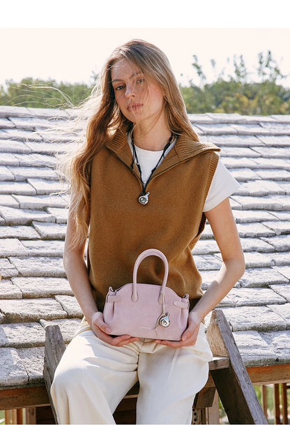 Split Leather Mini Bowling Tote