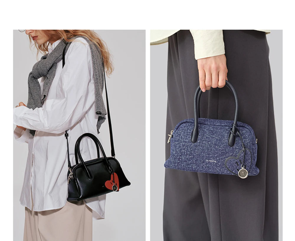 Soft Split Leather Small Tote Shoulder Bag