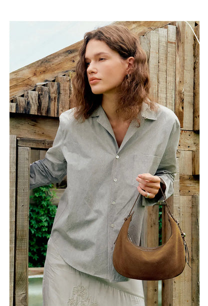 Genuine Leather Curved Tote Bag