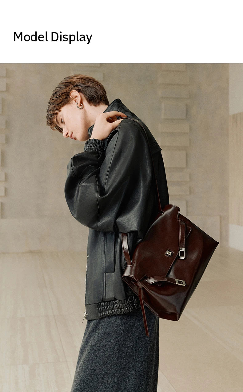 Split Leather Shoulder and Crossbody Tote