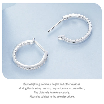 Sterling Silver Hoop Earrings – White Gold Plated with Zircon