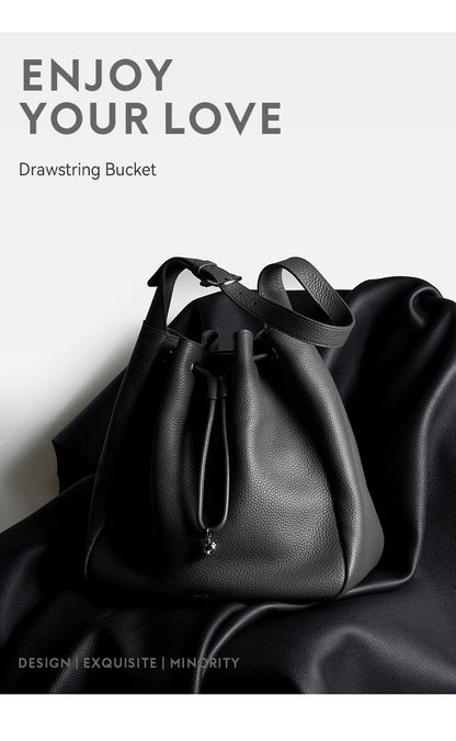 Genuine Cow Leather Hobo Bag – Soft Drawstring Everyday Style