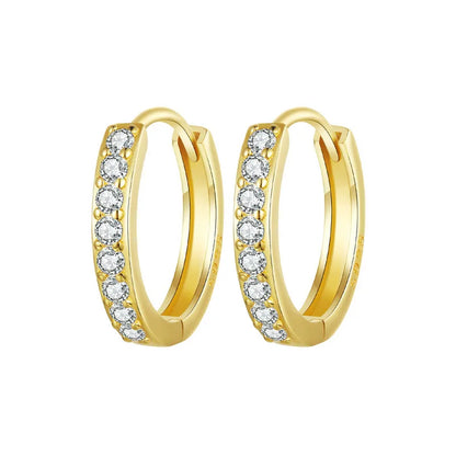 925 Sterling Silver CZ Huggie Hoop Earrings with Geometric Design