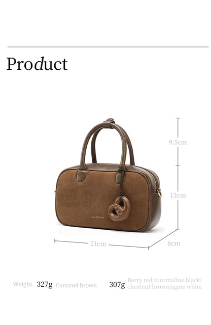 Genuine Leather Bowling Crossbody Bag