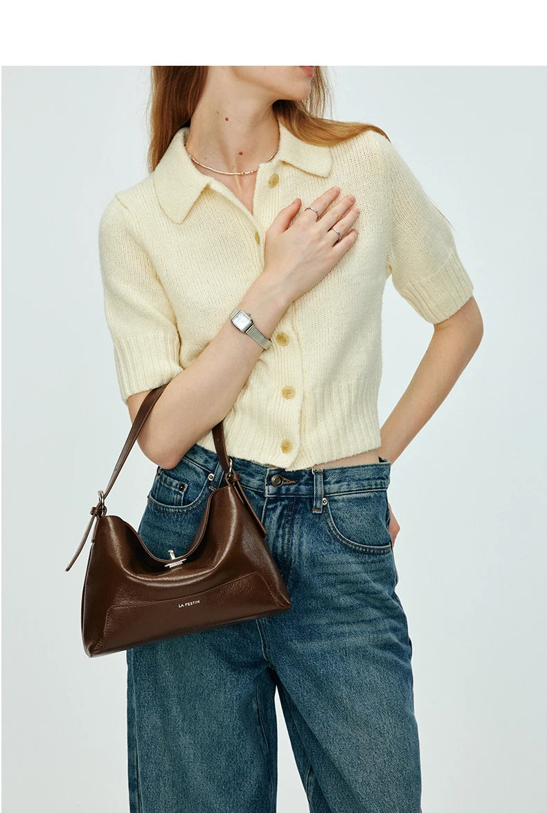 Split Leather Shoulder and Handbag Tote