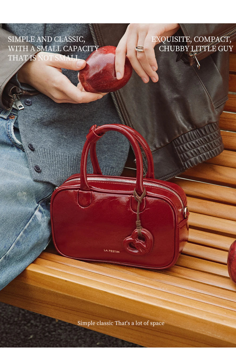 Genuine Leather Bowling Crossbody Bag