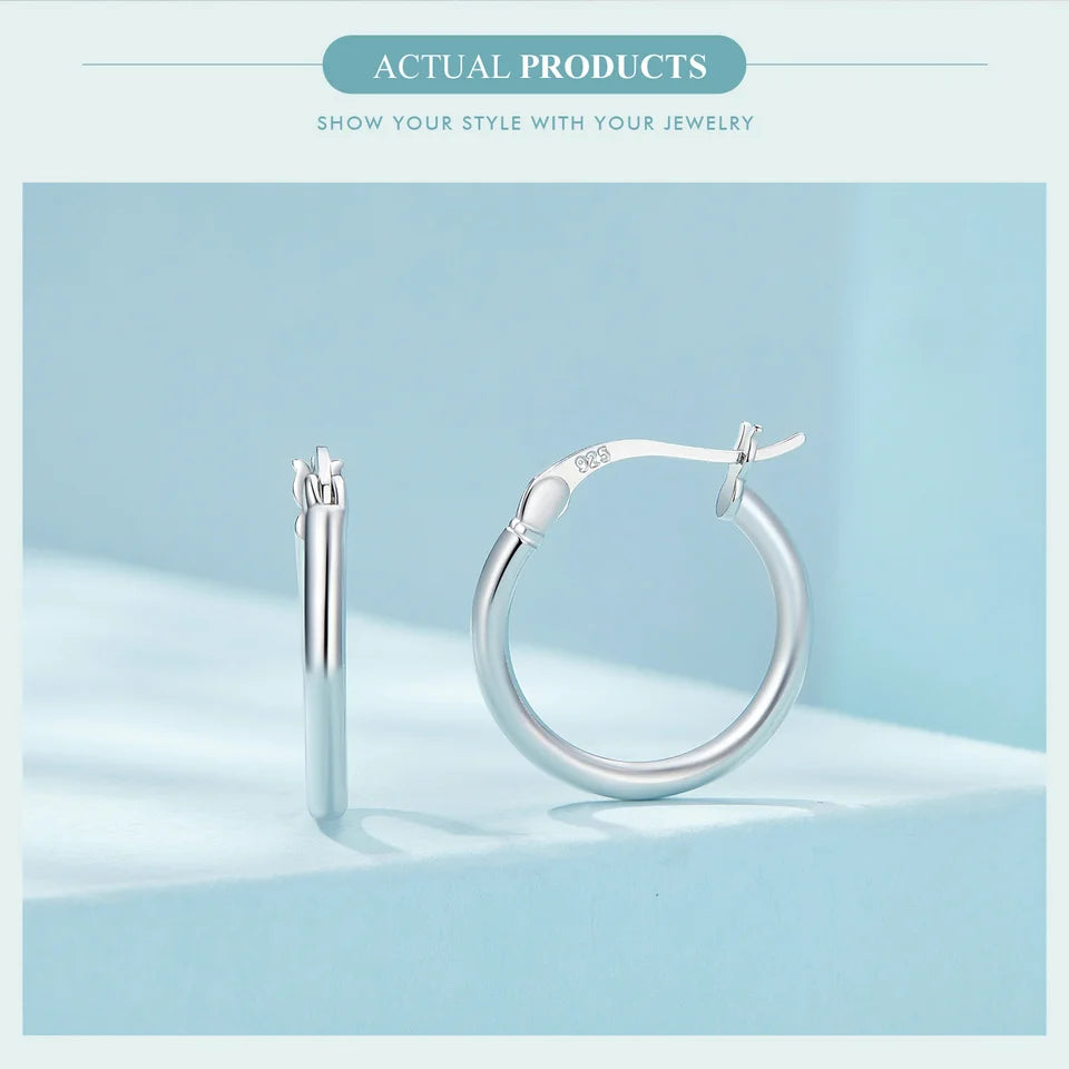 Hoop Earrings – 925 Sterling Silver, White Gold Plated