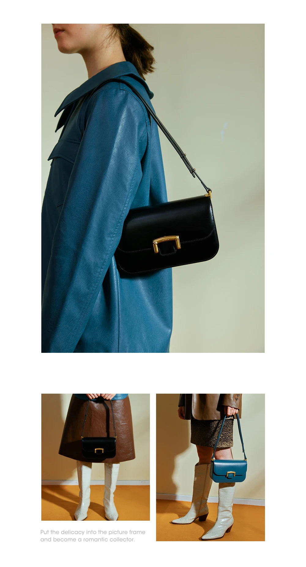 Structured Split Leather Square Shoulder Bag