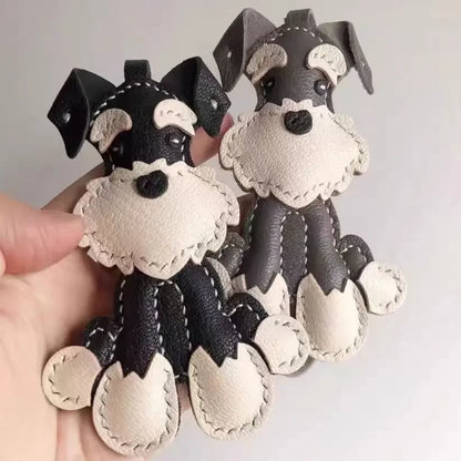 Schnauzer Leather Bag Charm Keychain