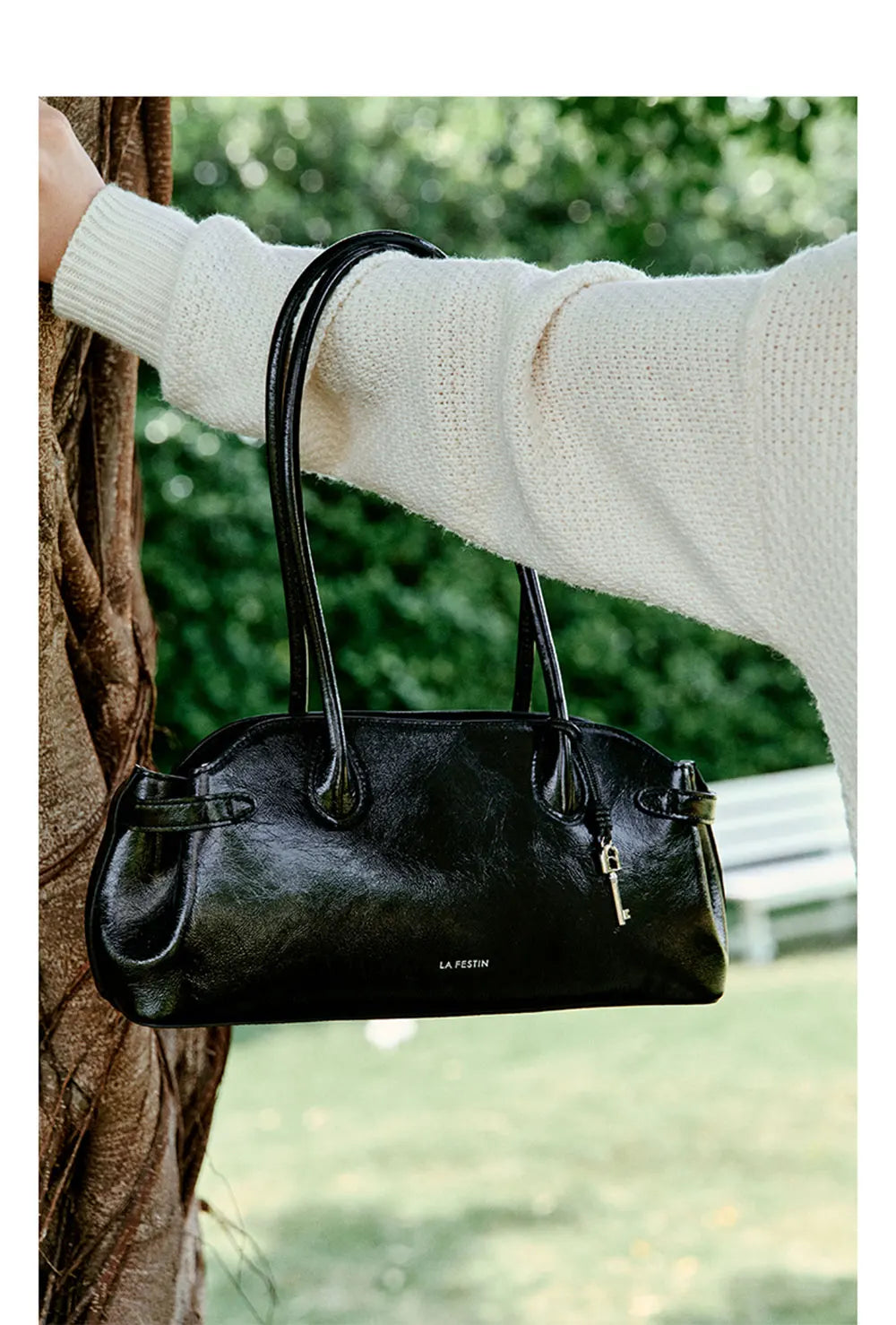 Genuine Leather Baguette Tote Bag