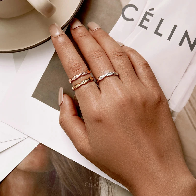 Elegant Twisted Zircon Eternity Ring – 925 Sterling Silver and 14K Gold Plated