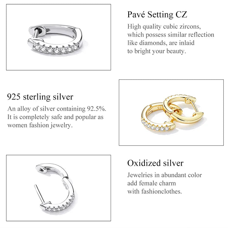 Zircon Huggie Hoop Earrings – 925 Sterling Silver