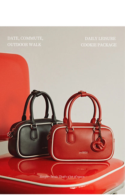 Split Leather Bowling Shoulder and Crossbody Tote