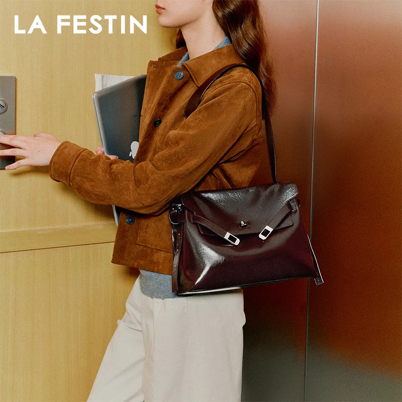 Split Leather Shoulder and Crossbody Tote