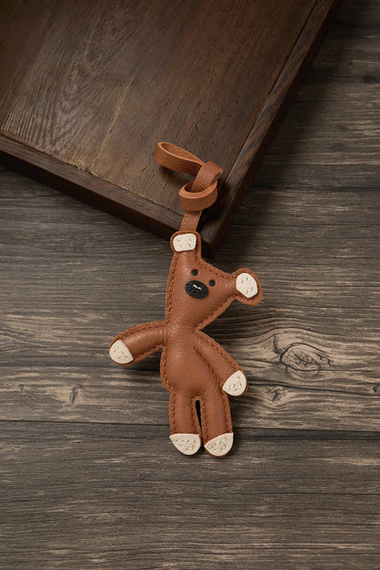 Teddy Dog Leather Bag Charm Keychain