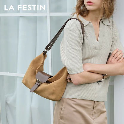 Split Leather Soft Tote Shoulder Crossbody Bag