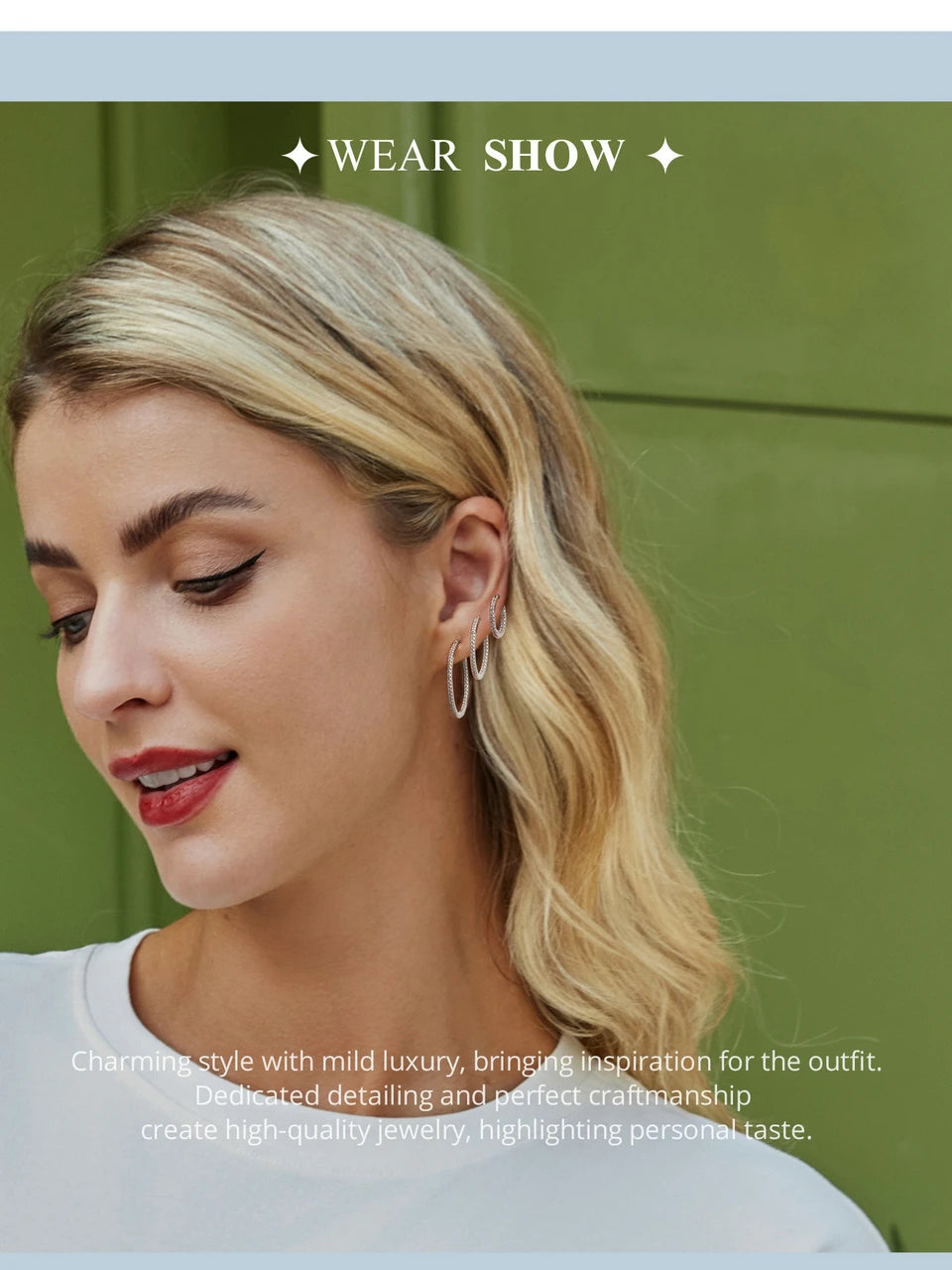 Sterling Silver Hoop Earrings – White Gold Plated with Zircon