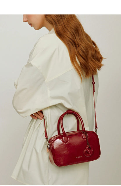 Genuine Leather Bowling Crossbody Bag