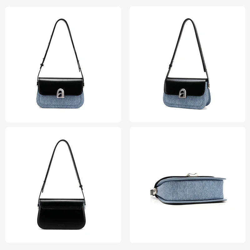 Split Leather Square Shoulder and Crossbody Bag