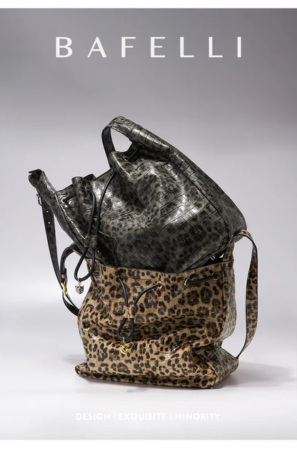 Soft Cowhide Leather Hobo Tote – Leopard Shoulder and Crossbody Bag