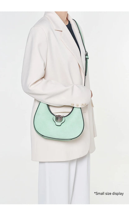 Genuine Leather Half Moon Tote – Soft Structure with Lock