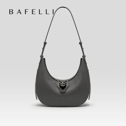 Genuine Leather Half Moon Tote – Soft Structure with Lock