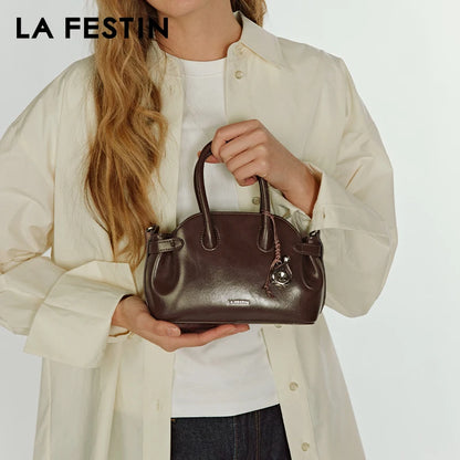 Split Leather Mini Bowling Tote