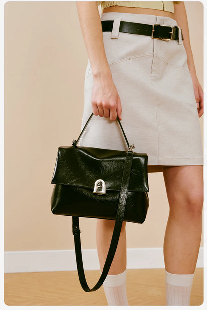 Split Leather Shoulder Crossbody Tote Bag