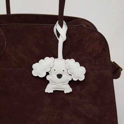 Teddy Dog Leather Bag Charm Keychain