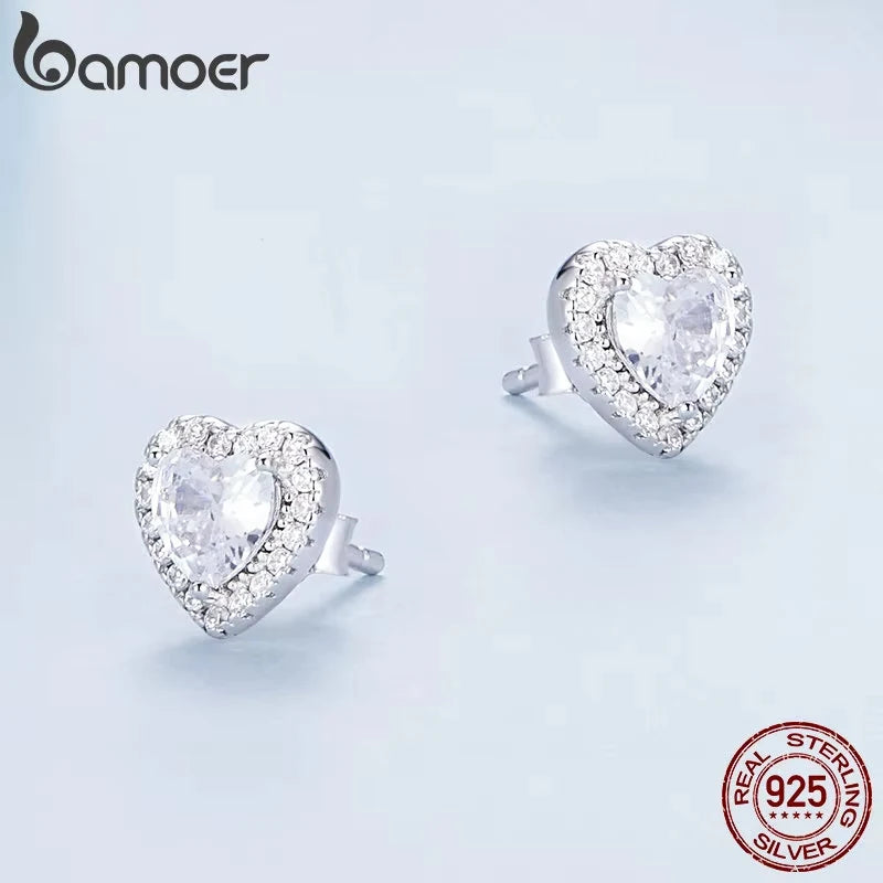 Gold Plated Heart Stud Earrings – Sterling Silver with Zircon