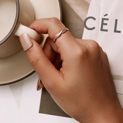 Elegant Twisted Zircon Eternity Ring – 925 Sterling Silver and 14K Gold Plated