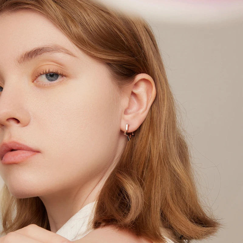 Star Hoop Earrings – Sterling Silver with Oxidized Finish