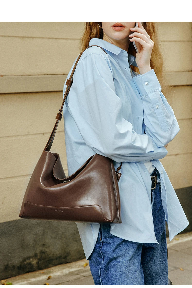 Split Leather Shoulder and Handbag Tote