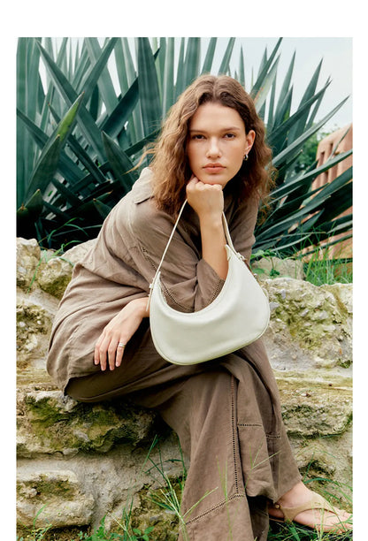 Genuine Leather Curved Tote Bag