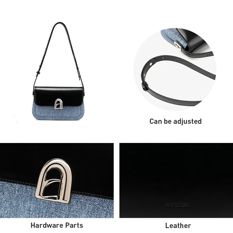 Split Leather Square Shoulder and Crossbody Bag