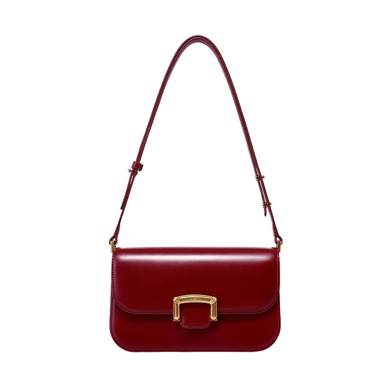 Structured Split Leather Square Shoulder Bag