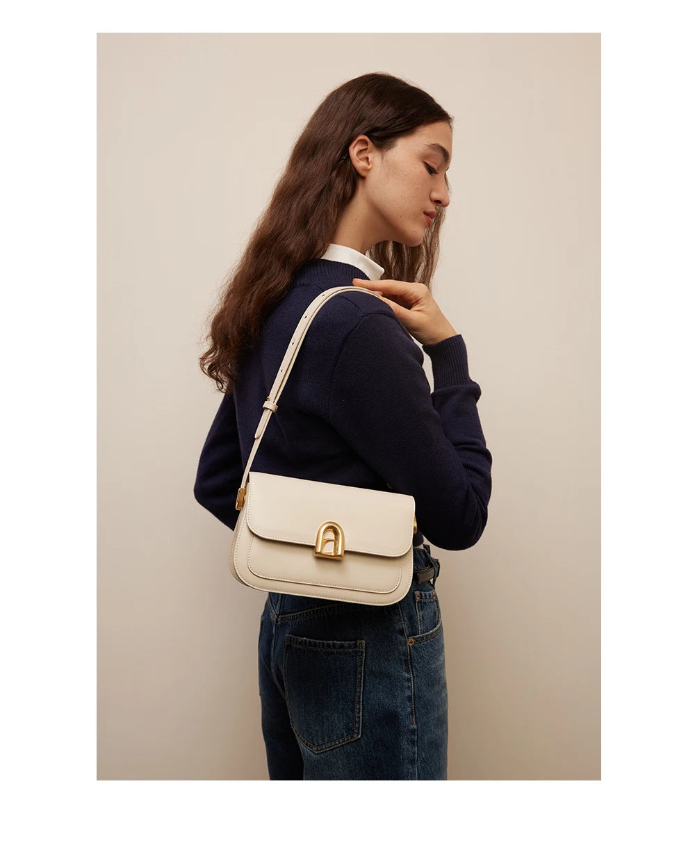 Split Leather Square Shoulder and Crossbody Bag