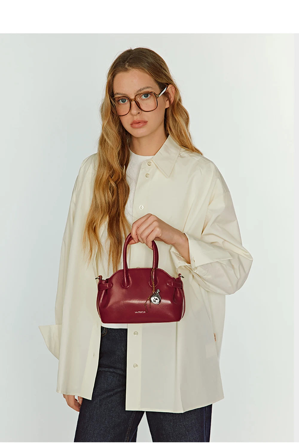 Split Leather Mini Bowling Tote