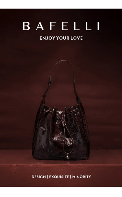 Genuine Cow Leather Hobo Bag – Soft Drawstring Everyday Style